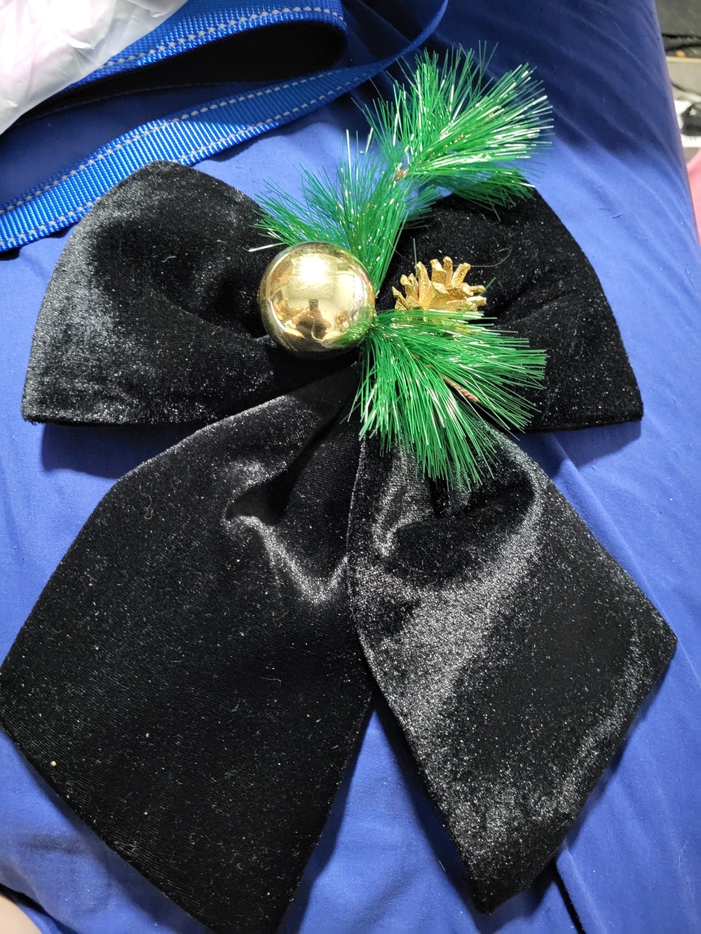 Black Velvet Holiday Bow Hair Accessory with Gold Accent
